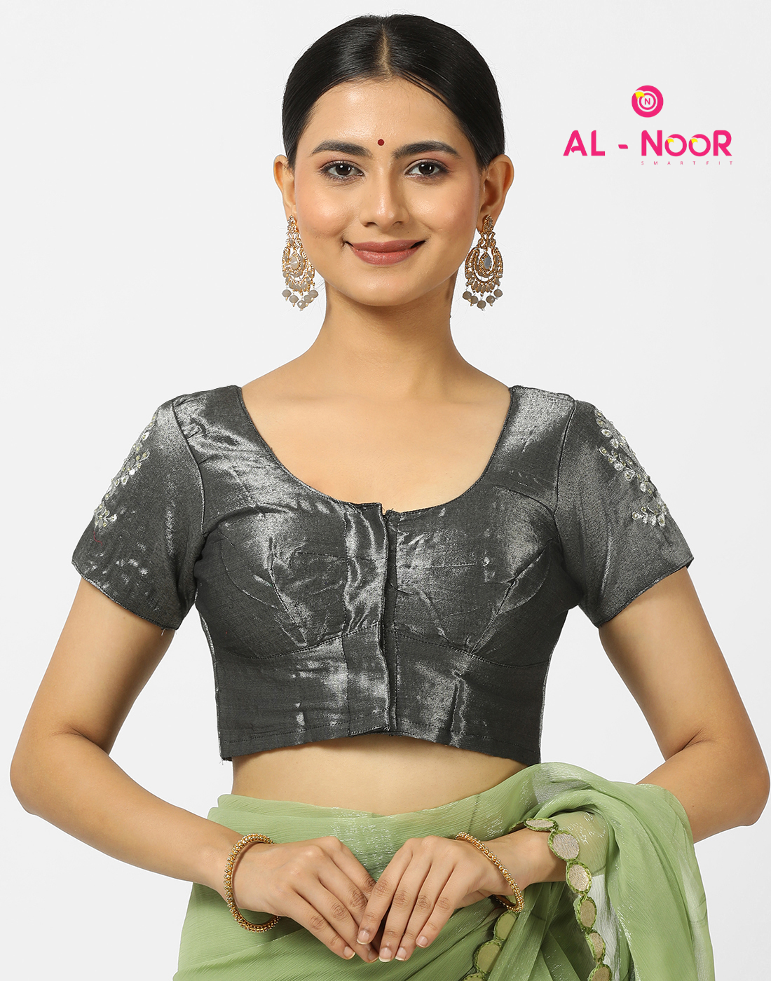 Grey Tissue Embroidery Blouse
